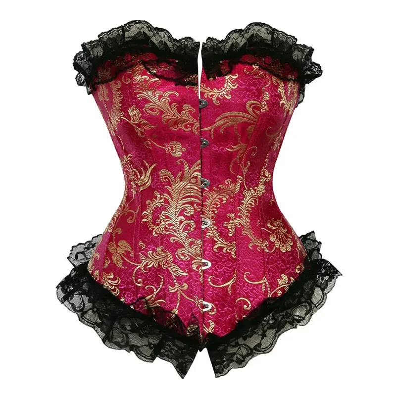 

Caudatus Corset Top With Bow Ruffle for Women Plus Size Waist Corset Blue Lace Corsets and Bustiers Outwear Overbust Vintage Red
