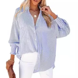 2025 Femme Shirts Striped Printed Fashion Spring And Autumn New Long-sleeved Single Breasted Blouse Loose Casual Streetwear Top