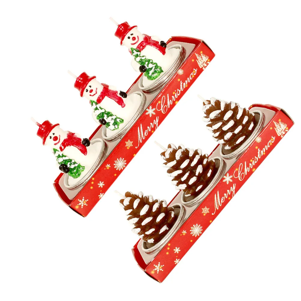 

3Pcs Christmas Festival Decorative Paraffin Material Christmas Theme Party Table Ornament Supplies Pine Cone Snowman