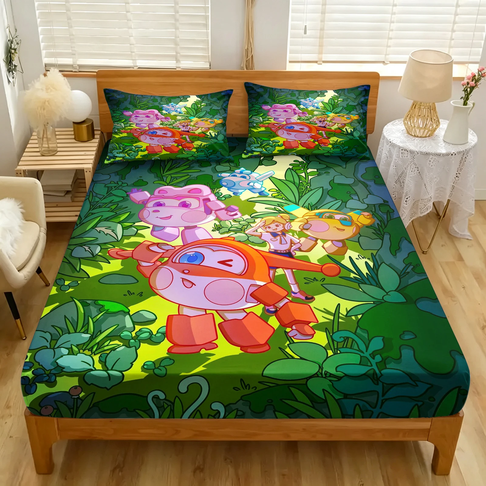 Fitted Sheet A Flying Cartoon Little Plane Bed Sheets And Pillowcases Set Elastic Digital Printing Beddin