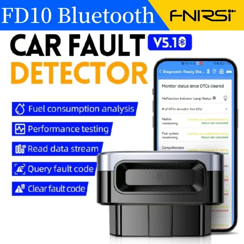 FNIRSI FD10 السيارات obd2 الماسح الضوئي رمز القارئ خطأ واضح obd أداة تشخيصية بلوتوث 5.1 كاشف المحرك المتصل