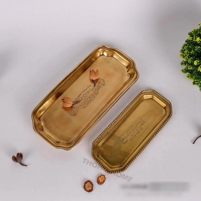 

European Brass Storage Tray Retro Handmade Relief Living Room Desktop Dried Fruit Tray Bedroom Jewelry Organizer Home Decoration