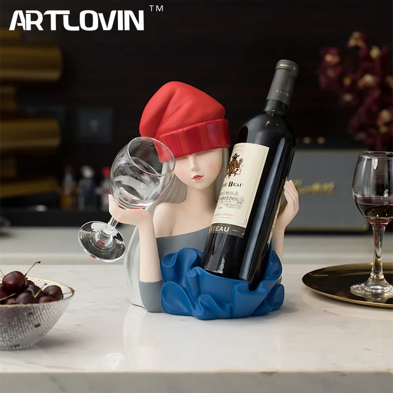 

Modern European Style Girl Sculpture Red Wine Rack Wine Glass Holder Home Decor Fashion Bust Bright Multicolor Wedding Gifts New