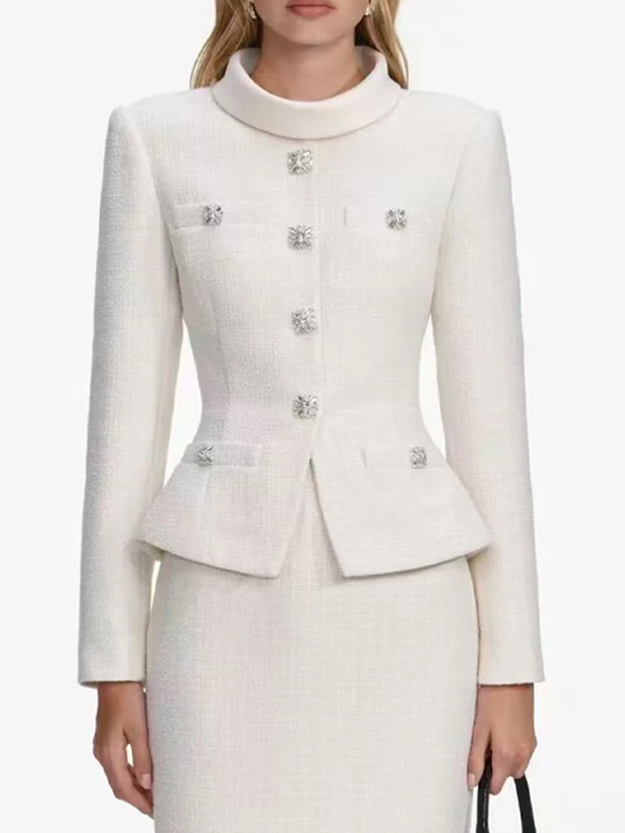 VGH Temperamento solido Dimagrante Set a due pezzi per le donne Girocollo Manica lunga Top Gonna a vita alta Autunno Chic Set femminile Nuovo