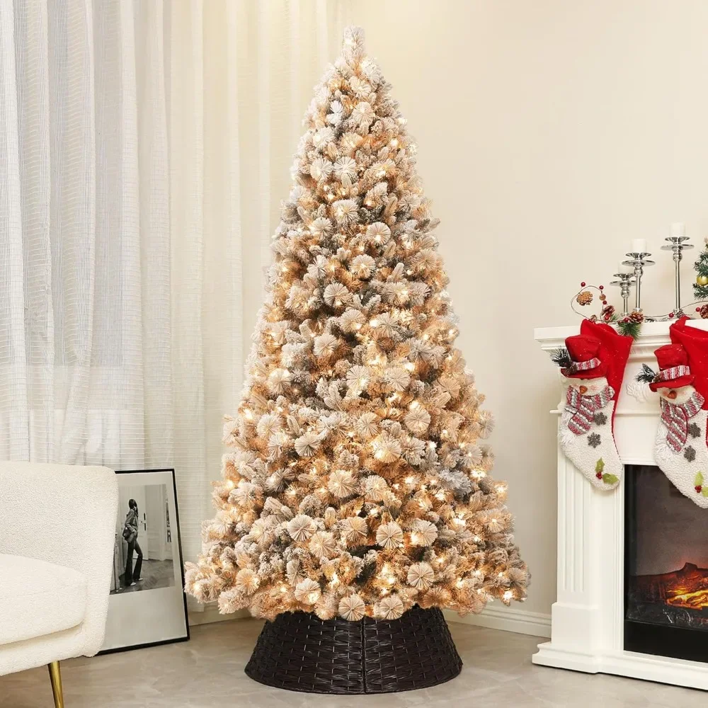 Pre Installed Illuminated Artificial Christmas Tree with 750 Clear Lights and 2387 Tips,featuring Snowflake Plush Christmas Tree