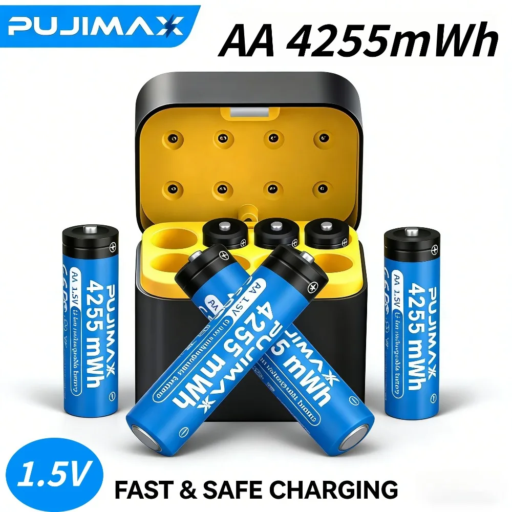 High-Capacity AA 1.5V 4255mWh Li-ion Rechargeable Battery with Charger 4-16PCS for Clocks and Video Game Devices