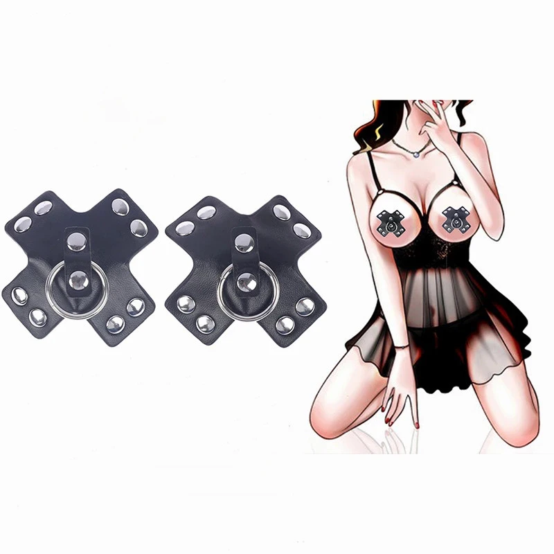 

1 Pair Reusable PU Leather Nipple Sticker With Rings Bondage Pasties Bra Pads Chest Breast Cover BDSM Adult Game Toys