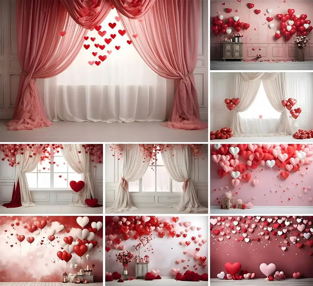 

Women's Day Colorful Balloons Photography Backdrops Valentines day Heart Love Gift Indoor Wedding Photo Studio Background FN-01