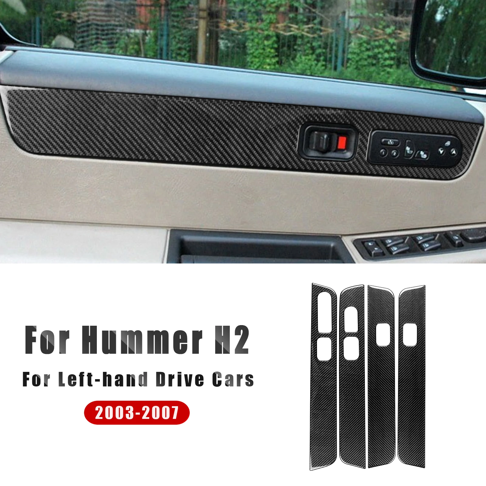 For Hummer H2 2003-2007 Car Interior Trim Accessories Real Soft Carbon Fiber Stickers Inner door panel Door trim Seat heating