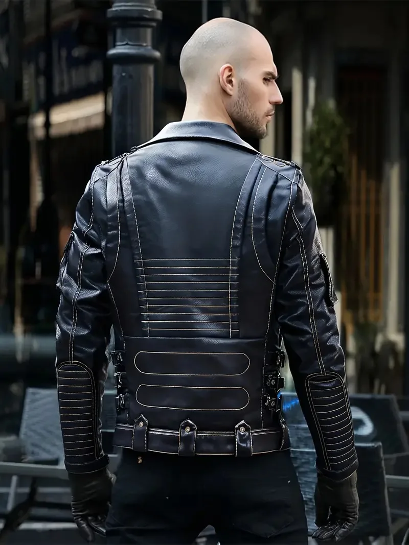 

Men Fashion Winter Clothing Mens Leather Jacket Winter Motorcycle PU Leather Jacket Fashion Cool Zipper Pockets Leather Coats
