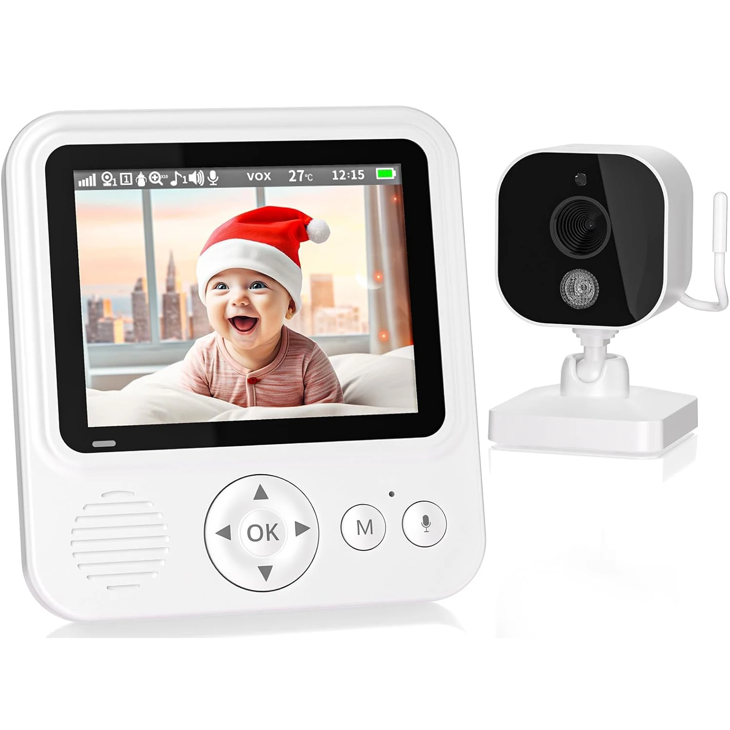 Video Baby Monitor with Camera and Audio, 2.8Inch IPS Display, Infrared Night Vision, Two-Way Audio and Room Temperature Monitor