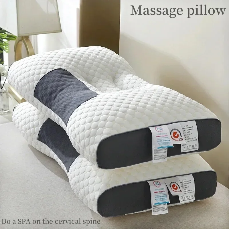 The concave convex design of the human body helps massage the neck, and the fiber massage pillow helps with sleep