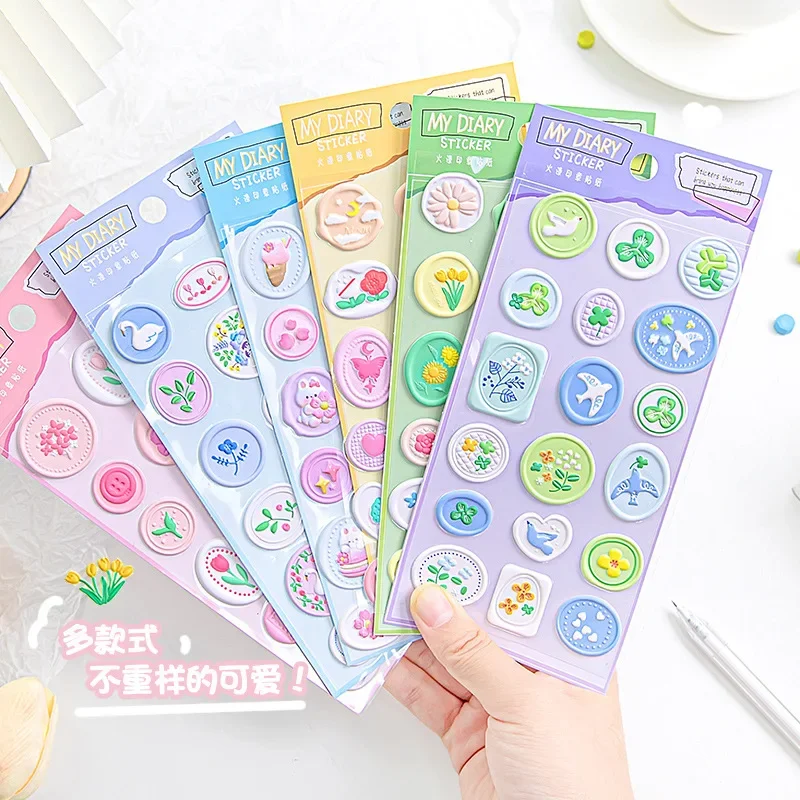 18pcs/set Cute Wax Seal Sticker Lovely Floral Kawaii Bunny Envelope Decorative Seal Sticker Stereoscopic Scrapbook Sticker