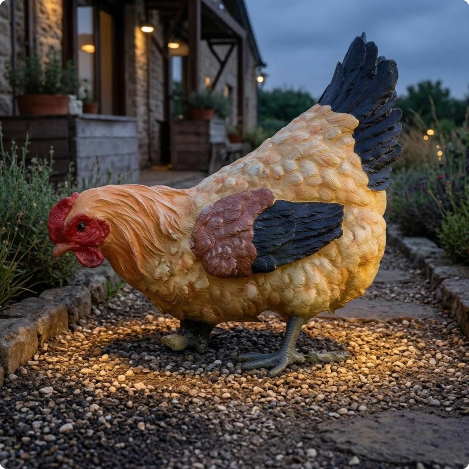 Solar Chicken Garden Sculpture - Outdoor Lighting Decor Ideas 评论和价格