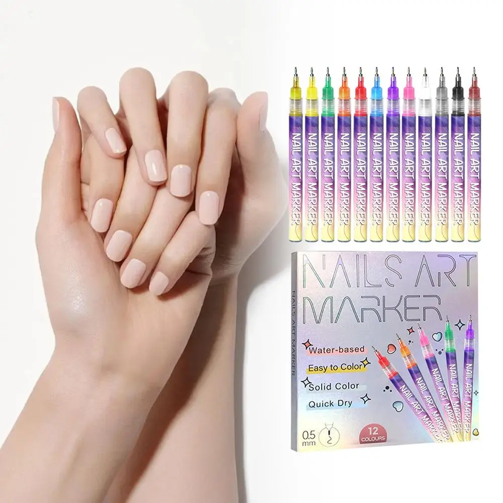 

12Pcs DIY Nail Acrylic Pen Set Quick Drying Artistic Graffiti Waterproof Professional Manicure Line Pen Art Supplies Nail Tools
