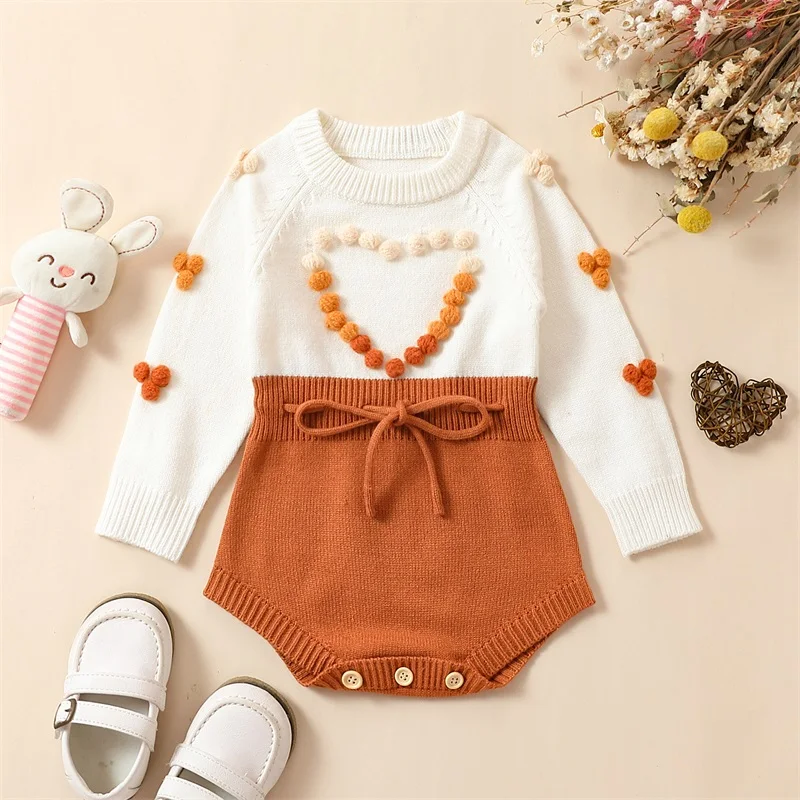 Infant Toddler Baby Girl Sweater Romper Warm Long Sleeve Knit Sweater Bodysuit Fall Clothes