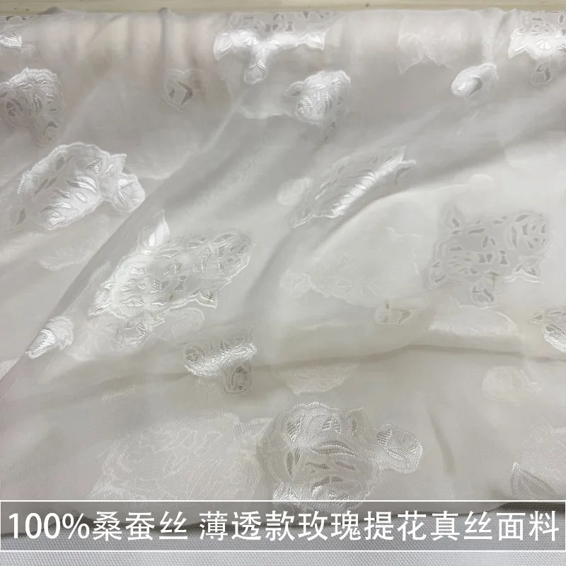 1meter-thin-transparent-white-rose-jacquard-silk-dress-fabric
