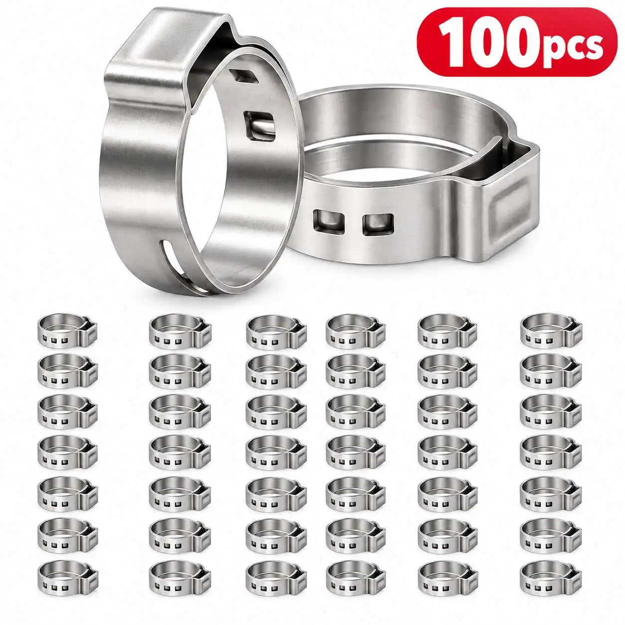 100PCS 9.5mm 10.5mm 15.3mm Cinch Clamps 304 Stainless Steel Single Ear Hose Clamp Ring Pinch Clamps Tubing Pipe Clamp Fitting