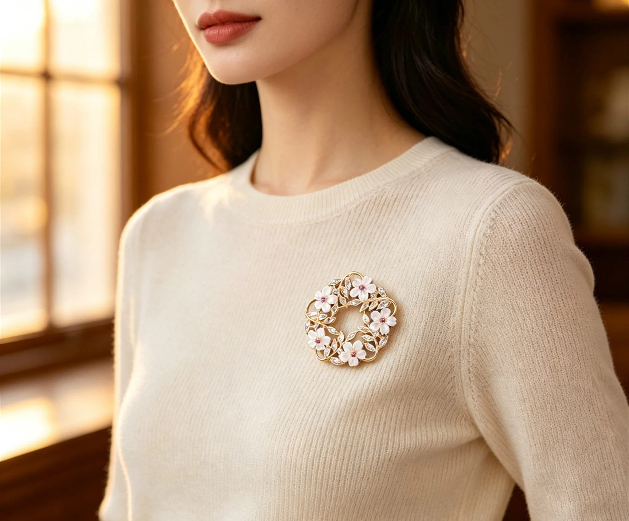 Hollow Ring Shell Flower Vintage Brooch Women Lapel Pin Ornament For Holiday Gathering Daily Commuter Events Christmas