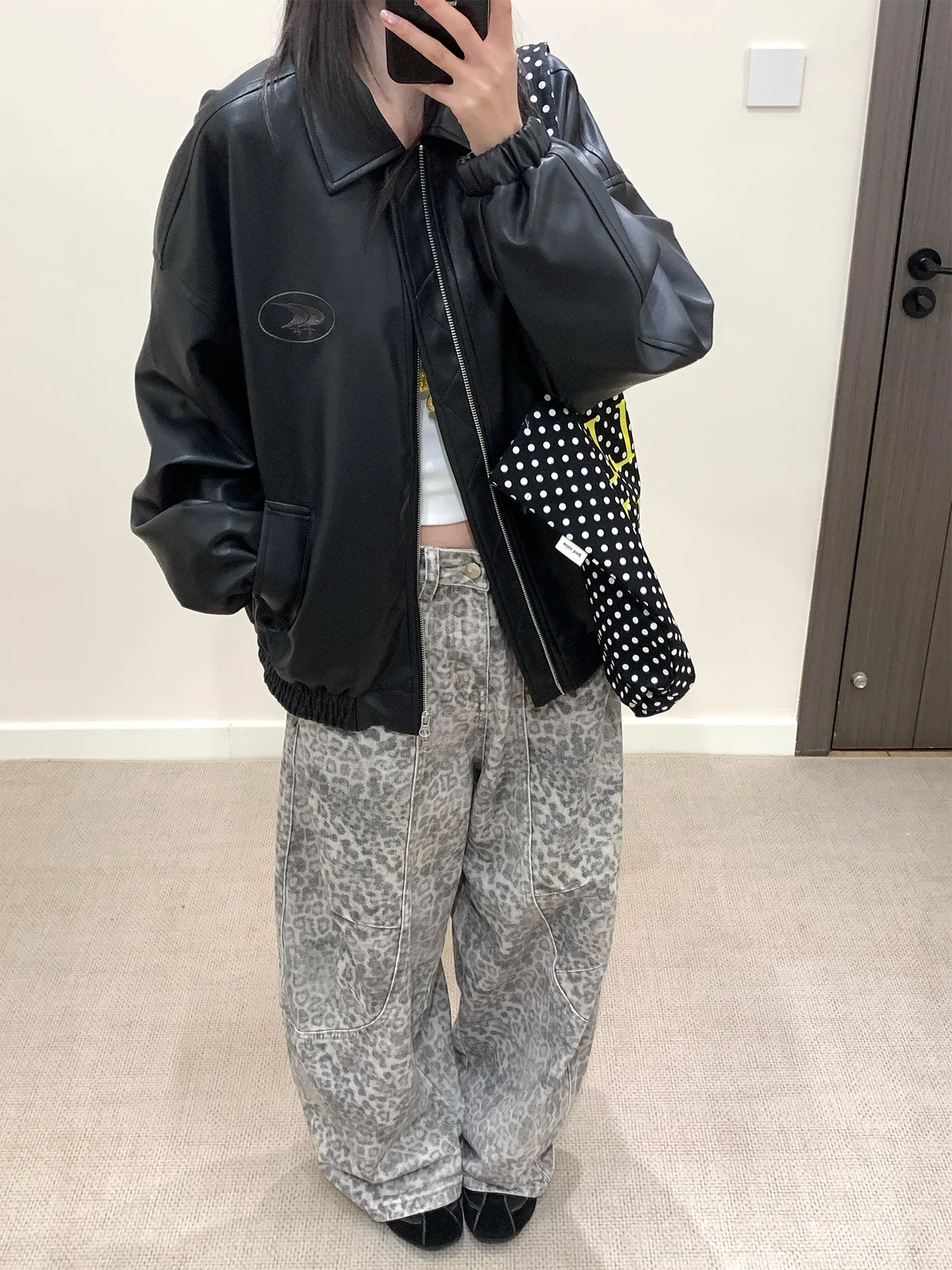 

Loose Fit Leopard Print Denim Jeans High Waist Straight Leg Wide Leg Pants Washed Effect Summer New Arrival Women's Fashion