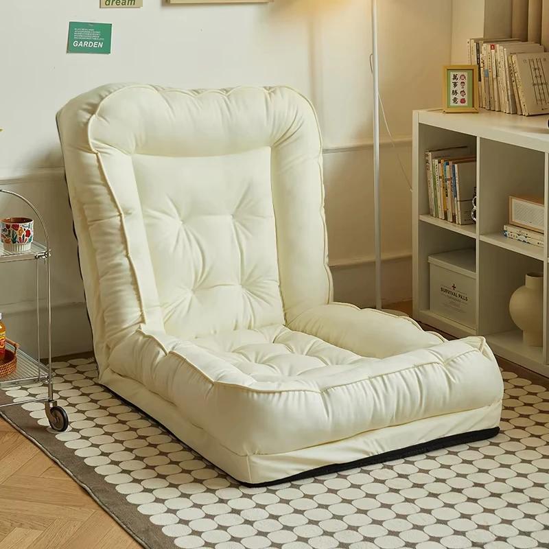 #Modern Design Folding Padded Floor Chair Adjustable Back Soft White Plush Lazy Sofa, Foldable Bedroom Sofa Bed, Giant Tatami Ma