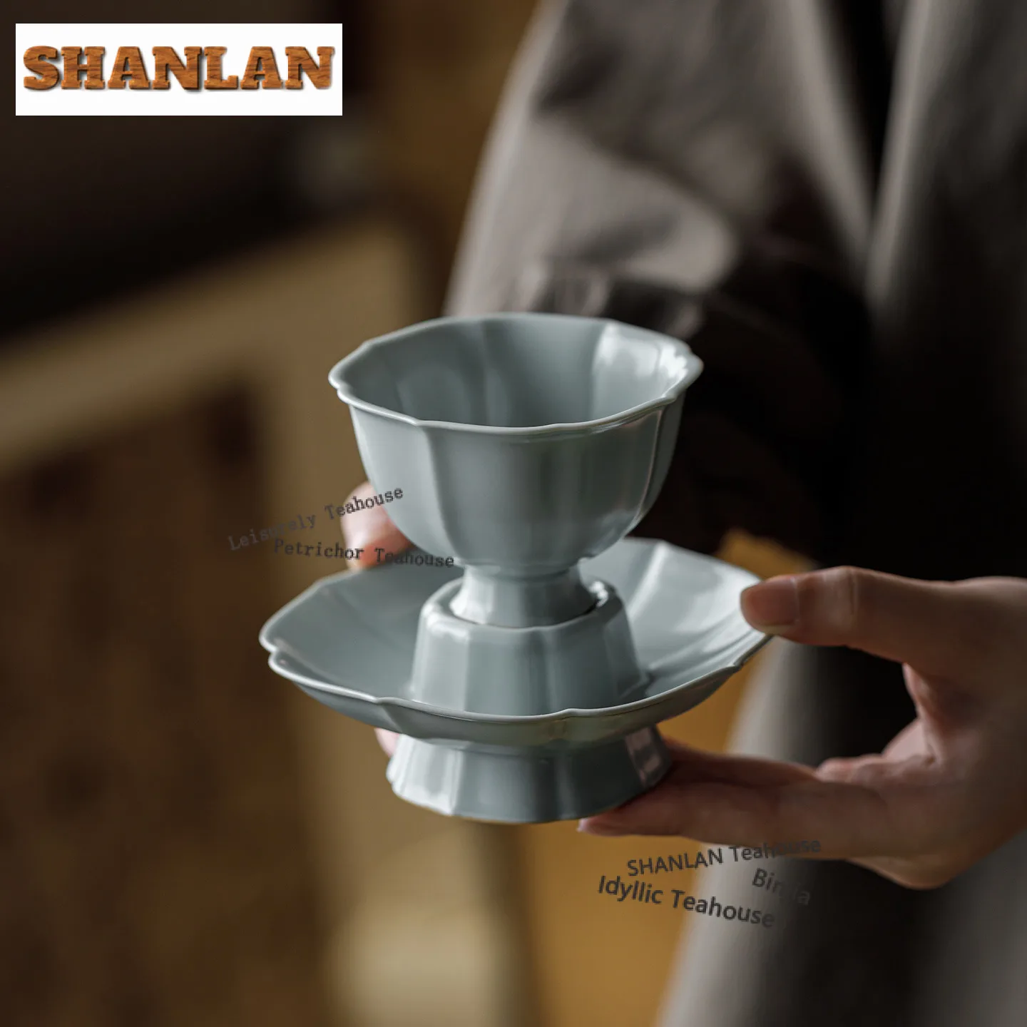 

125 мл Небесно-голубая фарфоровая чашка Ru Klin с высокой ножкой, чайная чаша с держателем, персональная чашка для дегустации чая, чашки Jianzhan Master, посуда для напитков