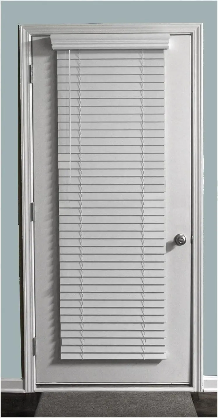 Custom Made 2 Inch Faux Wood Cordless Horizontal Window Blinds for Doors, Ghost White/Snow White Outside Mount 24