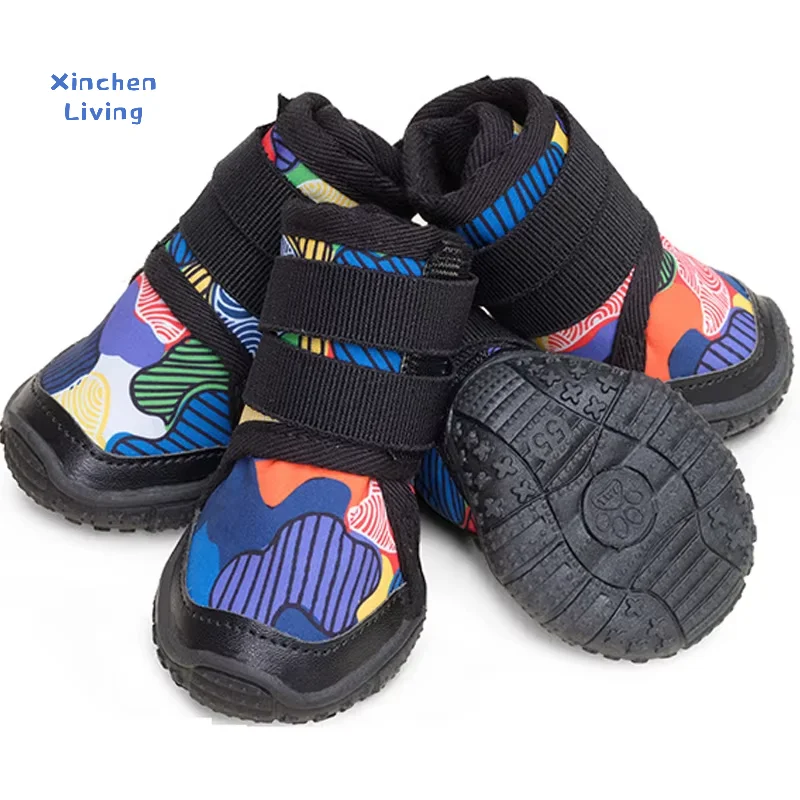 4Pcs Winter Dog Shoes Snowproof Anti Slip Rubber Sole Cotton Warm Booties Medium Large Dogs Paw Protector Pet Footwear