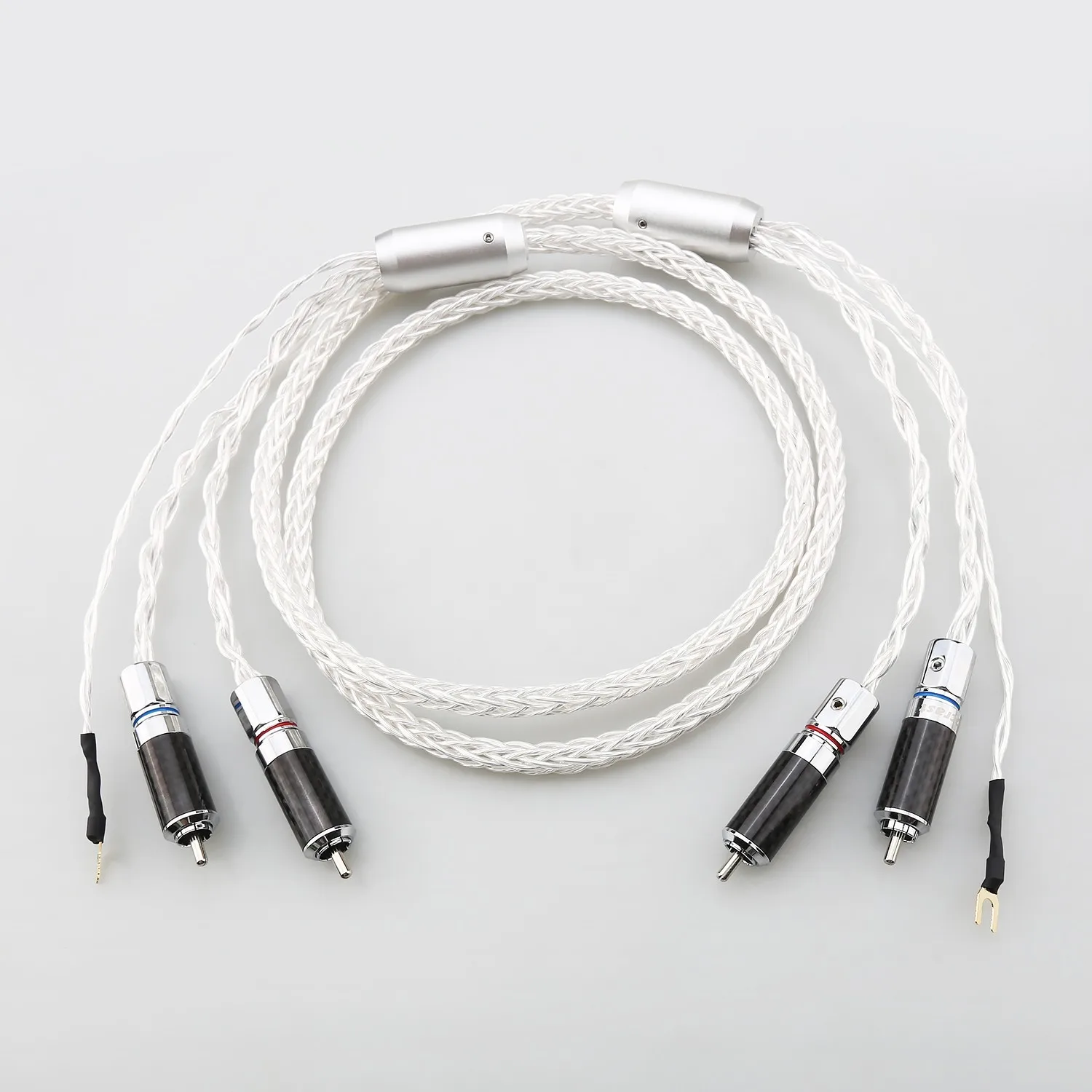 HiFi Silver Plated OCC RCA Turntable Cable Spade Terminal Ground Wire Phono Cord for Vinyl Record Player