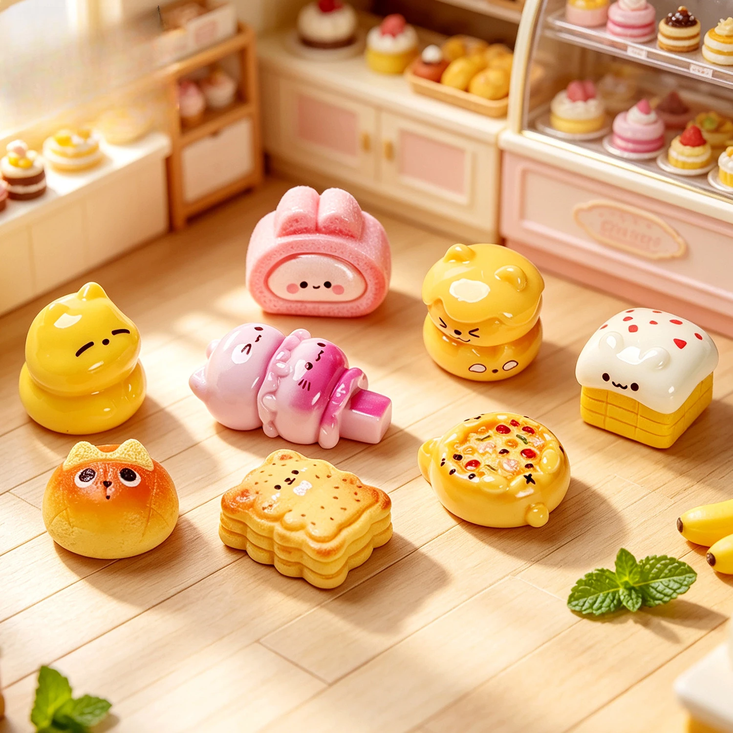 100pcs Cartoon Mini Resin Animal Bread Cake Donuts DIY for Hairpin Keychain Pendant Earrings Wholesale Dollhouse Accessories
