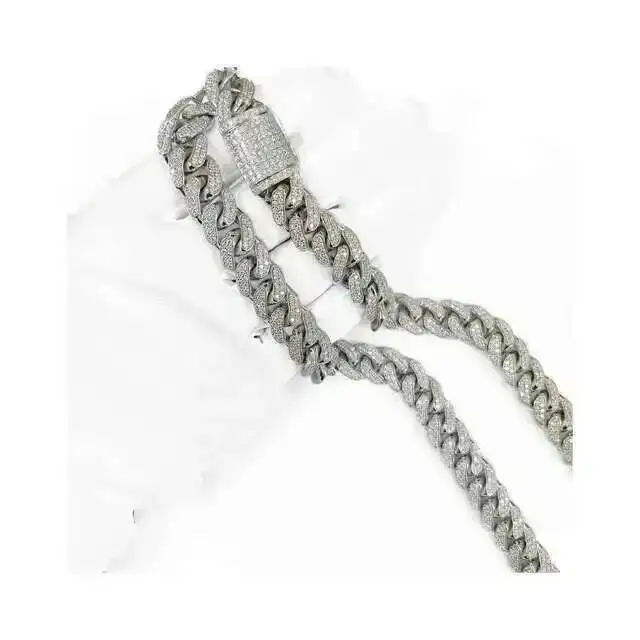 

Arrival 12mm Miami Cuban Link Chain Vvs Moissanite Diamond Stubbed 925 Sterling Silver White Gold Plated