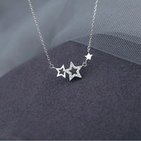 Fashion Sliver Color Zircon Star Pendant Necklaces for Women Korean Simple Crystal Stars Clavicle Chain Necklace Jewelry Gift