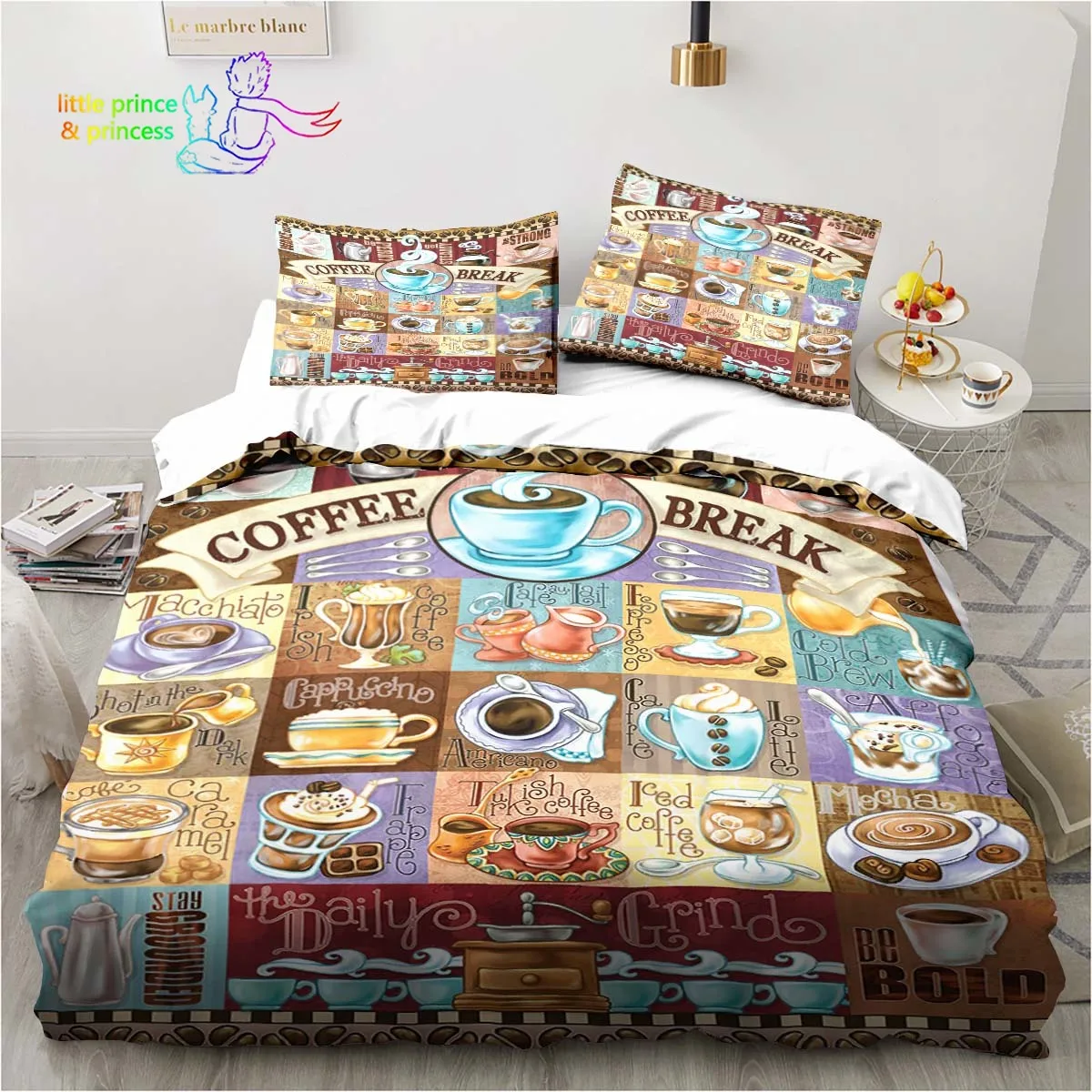 

Coffee Pattern Print Bedding Set Single Twin Full Queen King Size Bed Set Adult Kid Bedroom Bedding Gift