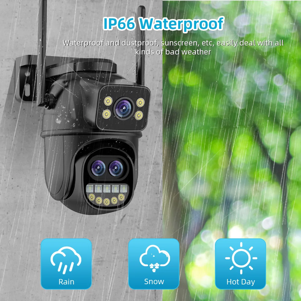 كاميرا Hongnaer 12MP 6K ICSee بثلاث عدسات 8X Zoom مراقب لاسلكي ذكي PTZ خارجي IP لأمن الشبكة المنزلية CCTV WiFi