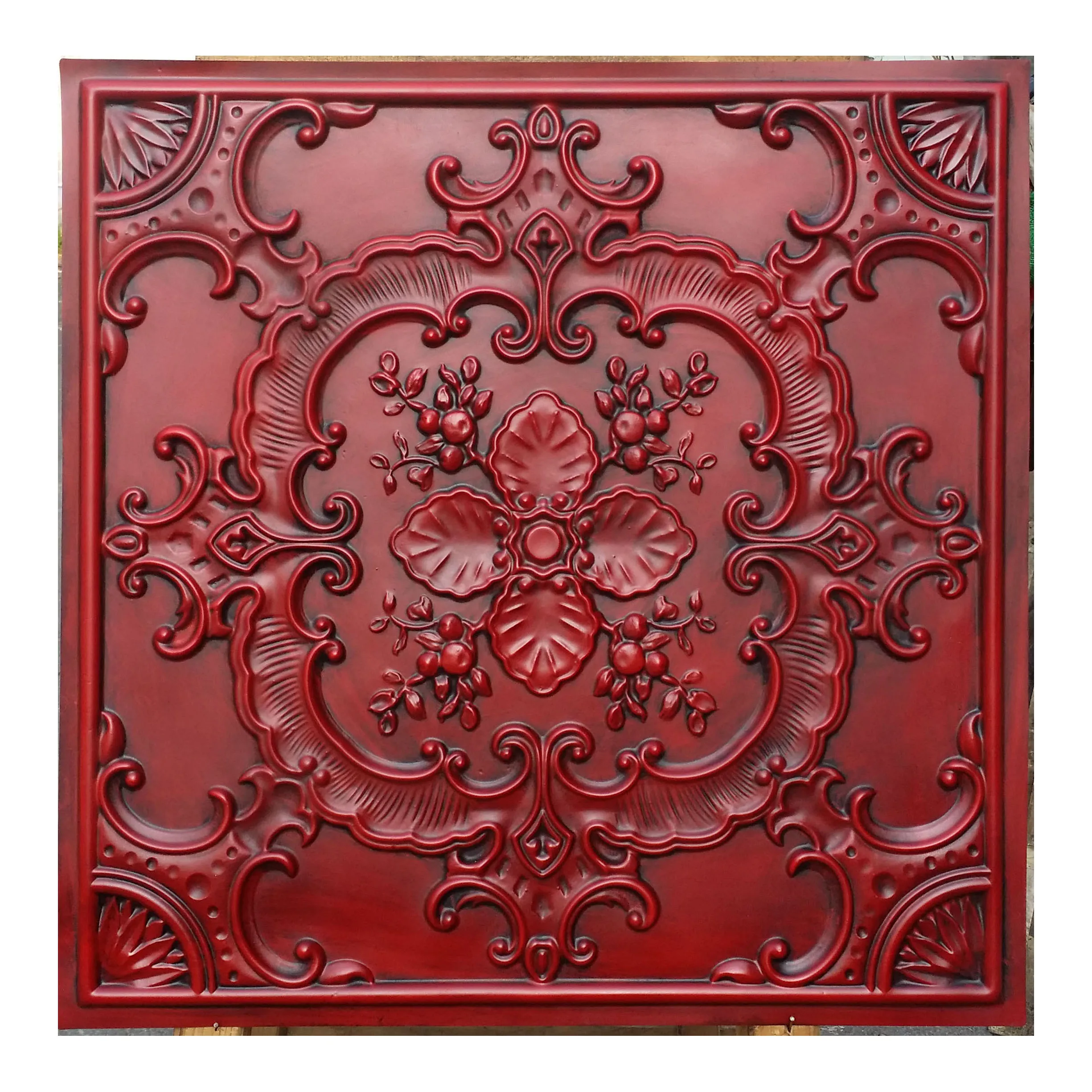 

Faux tin Ceiling tile cafe pub restaurant well ceiling panels PL19 antique red 10pcs