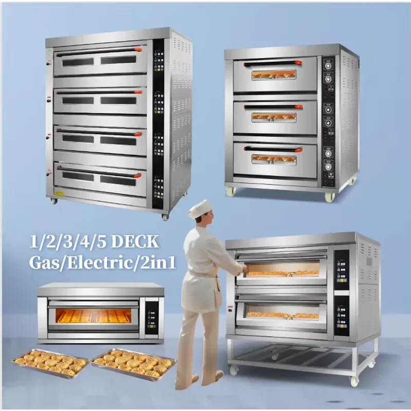 for Large Vertical European Electronic Commercial 2 3 4 Deck Gas Bake Oven Valve and Electric 3 Phase Making Bread Pizza