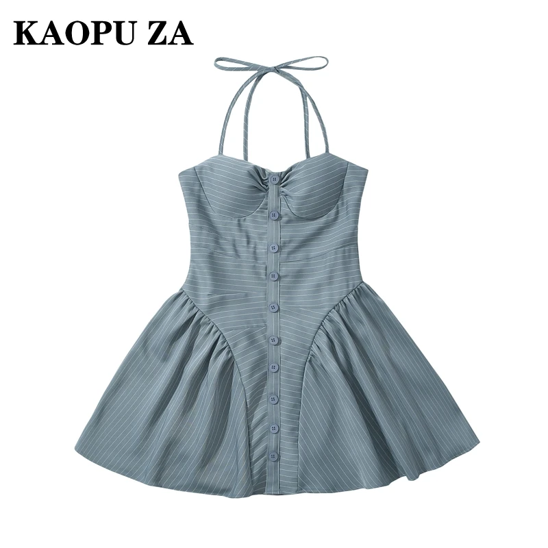 KAOPU ZA 2024 Spring Woman Streetwear Sleeveless Strapless dress Glamorous Autumn Wear Woman's Dresses Mini Skirt A-lineskirt