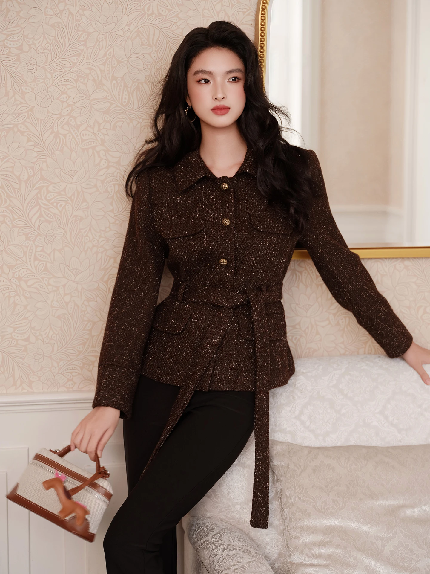 

Женское шерстяное пальто FT GUOGE, осень-зима 2022, новое утягивающее пальто из полиэстера, 70% шерсть, 30% элитная мода