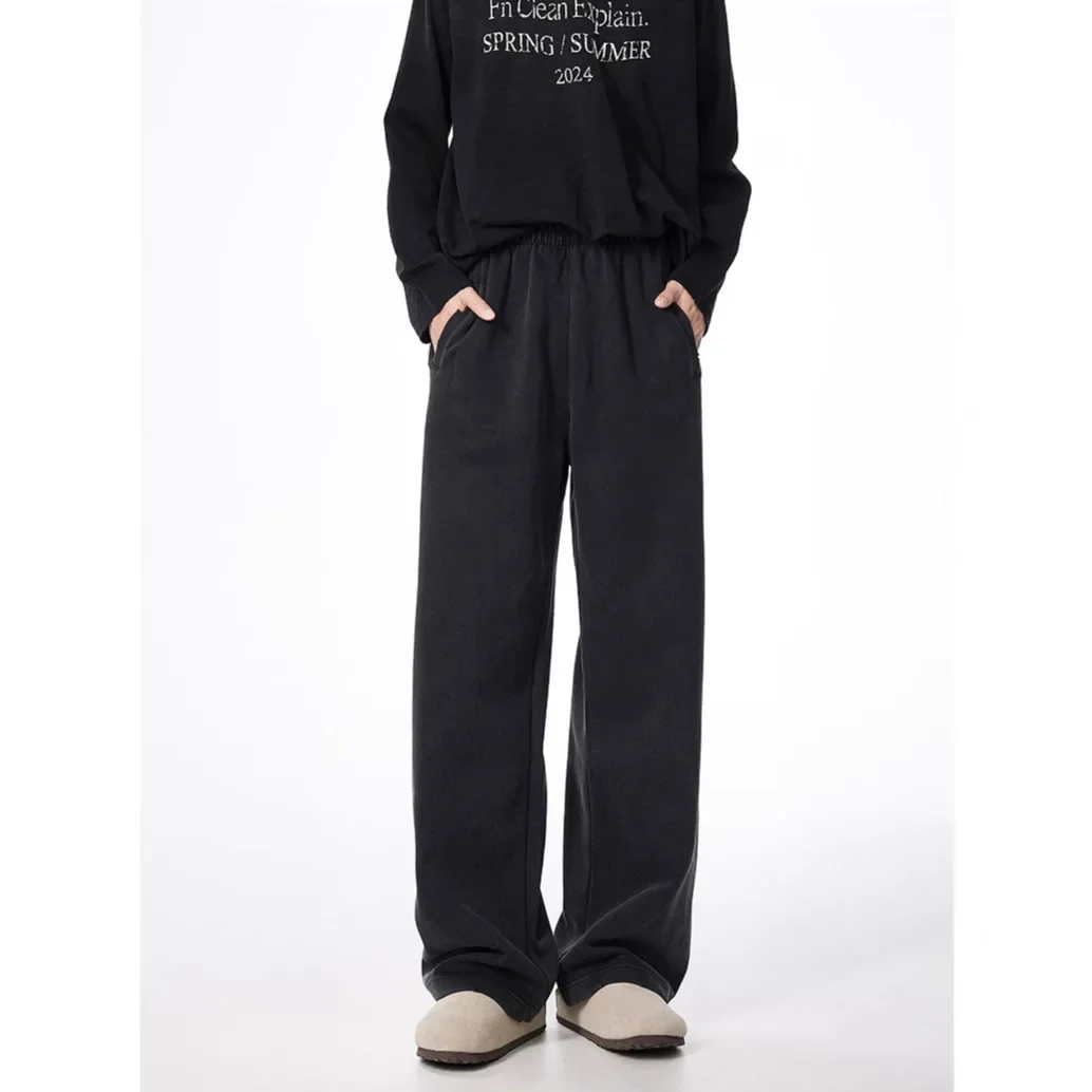 

American Retro Heavyweight Sweatpants Loose Straight Leg Wide Leg Pants Men Casual Loose Bf Lazy Style Trousers