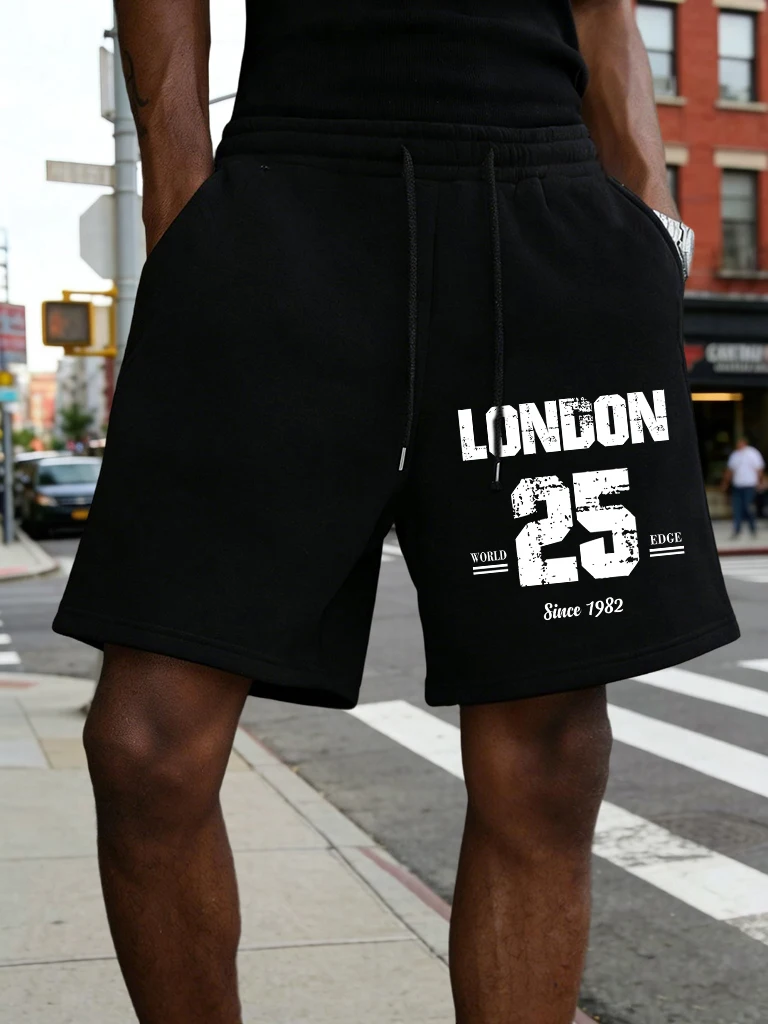 

London No.25 Since 1982 Design Summer Street Shorts For Mens Basic All-Match Clothing Black Running Short Pants Casual Bottoms