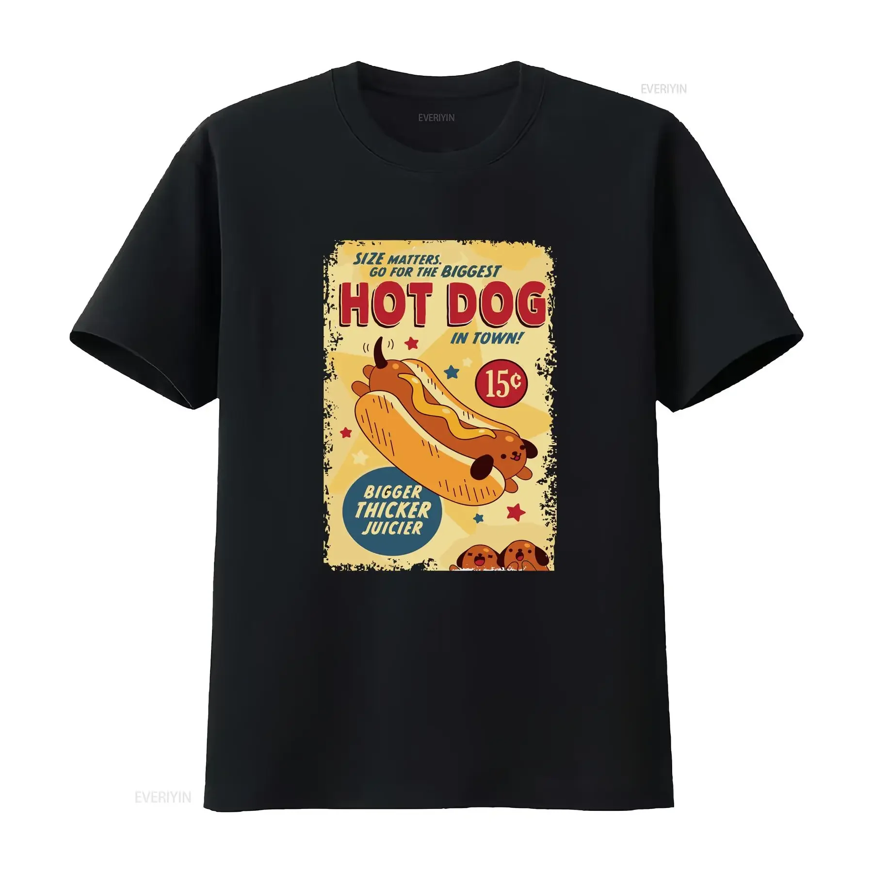 Size Matters Go For The Biggest Hot Dog Bigger Thicker Juicier T Shirt Baggy Boyfriend Baseball 3013 vintage Washed Breathable