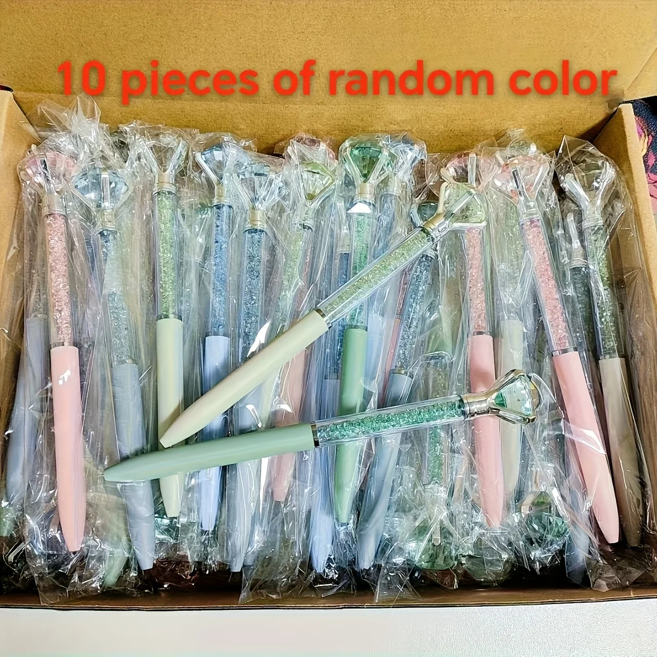 10pcs Assorted Color Pastel Crystal Glitter Ballpoint Pen Set, Automatic Retractable Pens - Essential Office & School Supplies