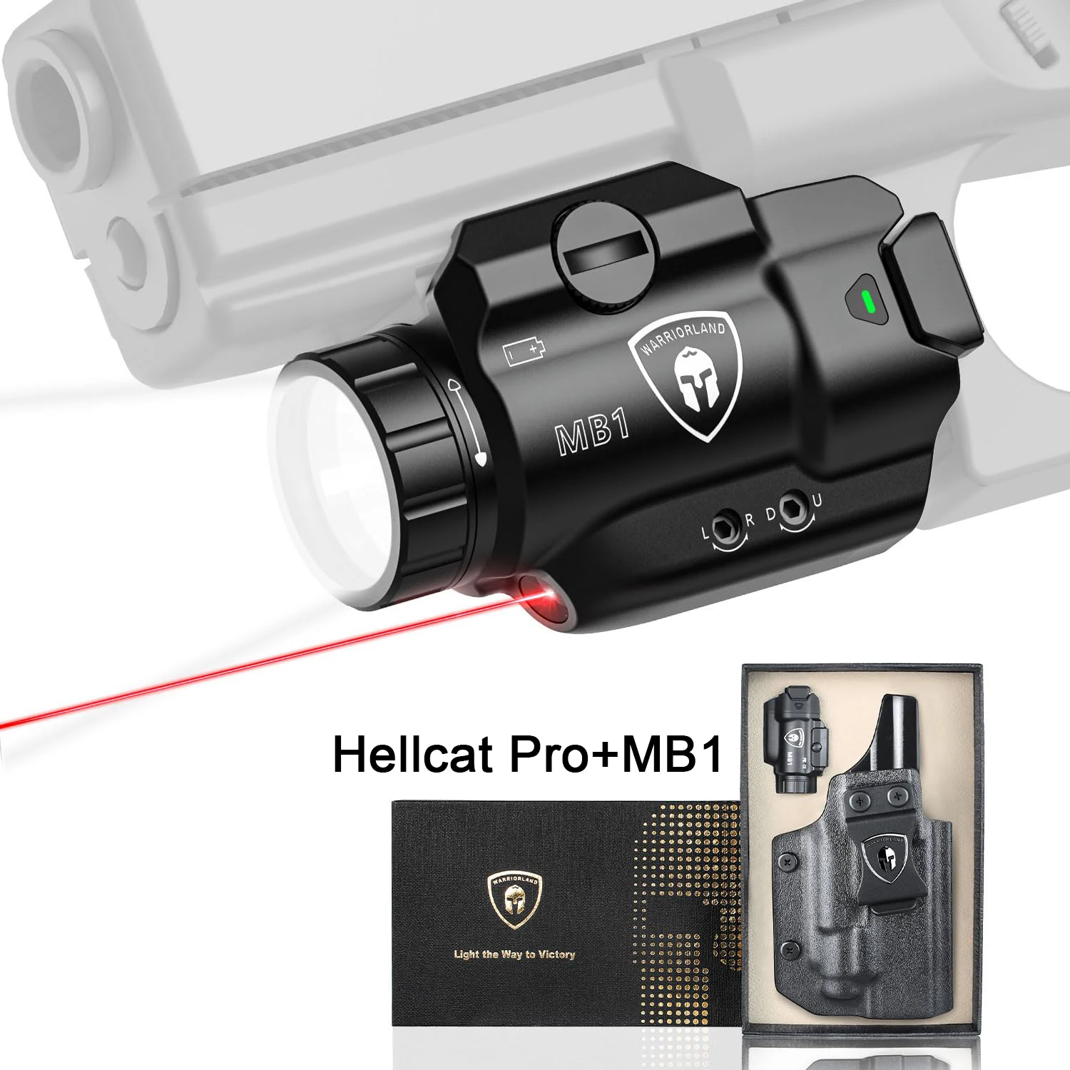 Springfield Hellcat Pro Kydex Holster+500 Lumens MB1 Portable Universal Rail Mounted Weapon Light-Red Laser White LED Combo