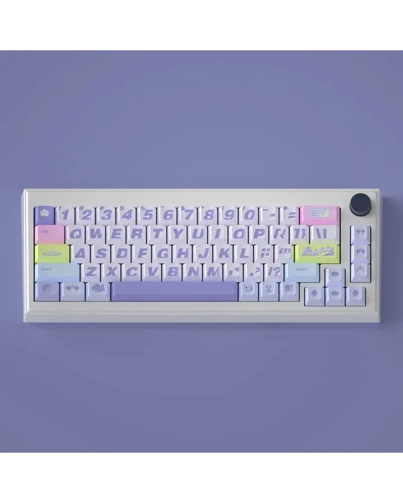 pastel purple pink yellow pbt dye sub keycaps full set oem profile for mechanical keyboards