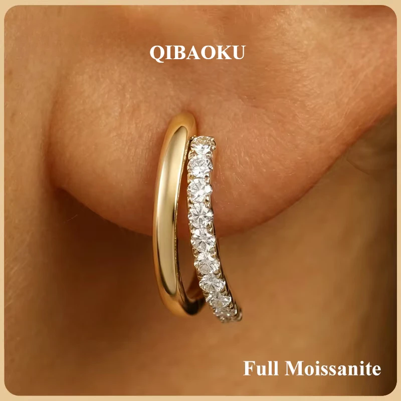 QIBAOKU Dainty D Color Moissanite Hoop Earrings Two Row Women Man S925 Silver Pass Diamond Test Party Small Ear Buckle Gift 2026