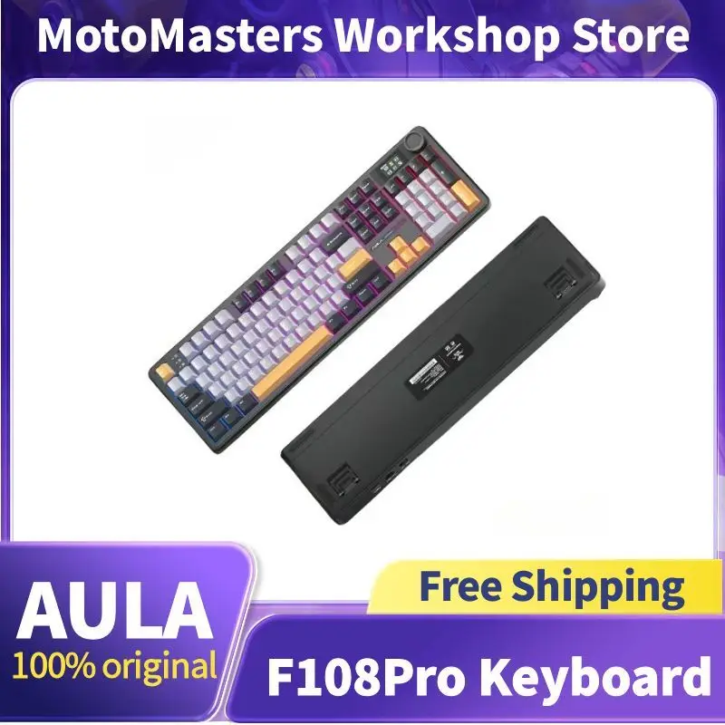 

Механическая клавиатура AULA F108pro, беспроводная Bluetooth, киберспортивная, с возможностью горячей замены, быстрая реакция, чувствительные клавиши, длительный срок службы батареи
