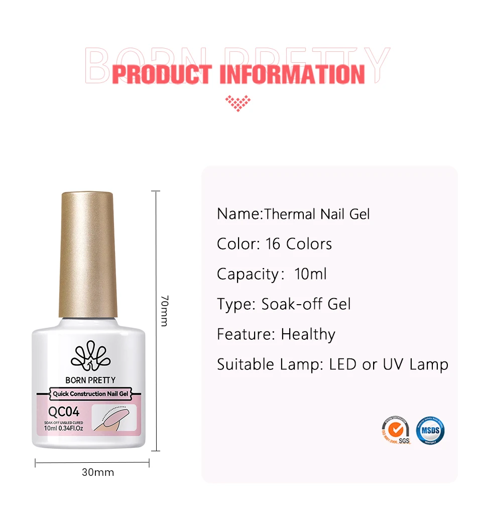 BORN PRETTY Quick Building Gel Nagellackverlängerung Milchig Weiß Nude Pink Selbstnivellierendes Gel Konstruktion Soak Off Hartgel – Detail 2