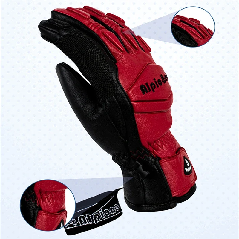 Guantes de esquí de cuero para hombres y mujeres, mitones de Snowboard, Guantes Térmicos impermeables de invierno para nieve, esquí, moto de nieve,
