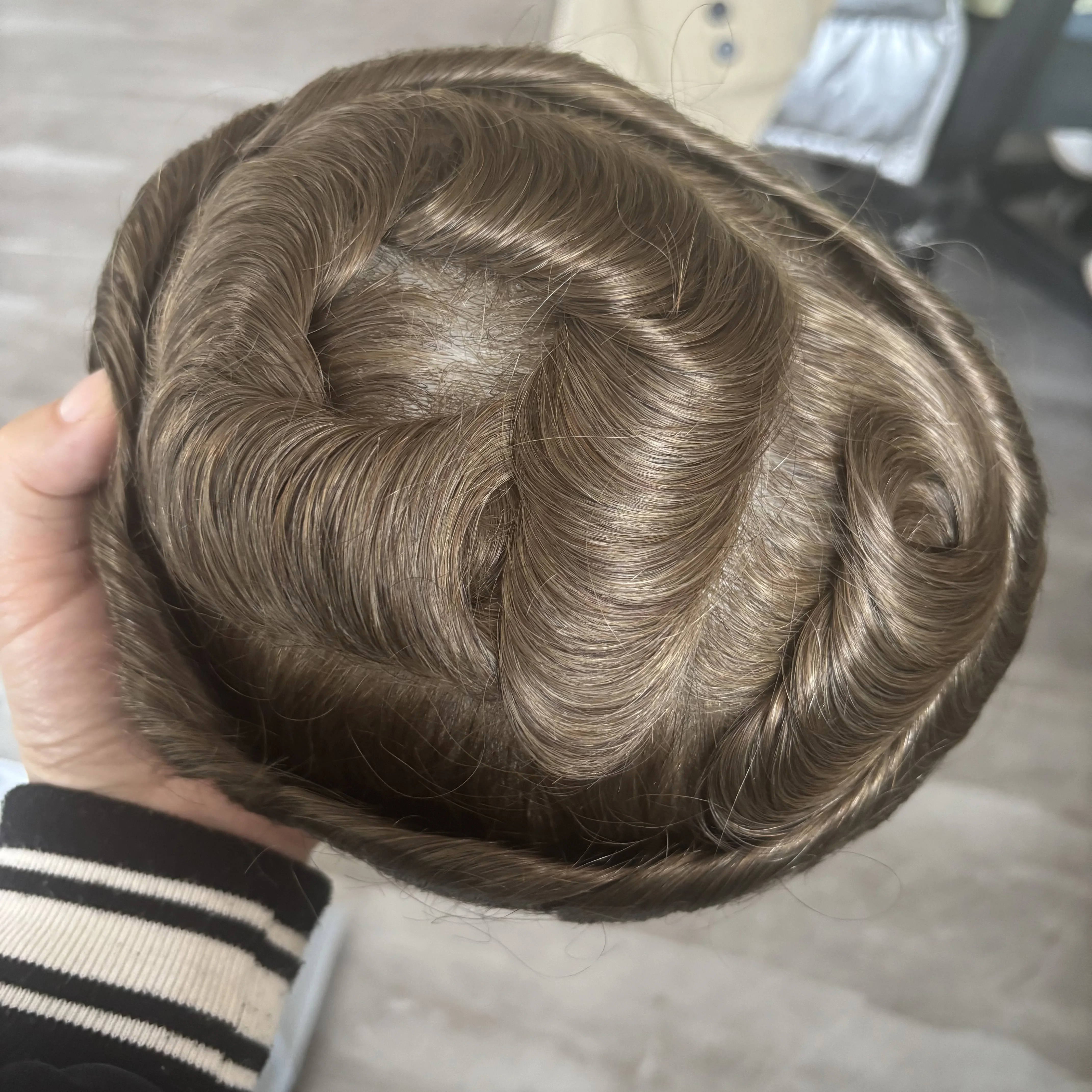 الأوروبي # 22R العسل شقراء 30 مللي متر متموج 100% شعر الإنسان رجل الباروكات شعري طبيعي رقيقة جدا 80 الكثافة خفيفة الوزن الشعر المستعار #3