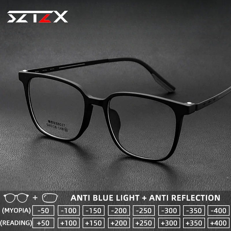 SZTZX Trendy Durable Rubber Titanium Anti Blue Light Reading Glasses Anti-Reflection Myopia Glasses Custom Prescription Eyewear